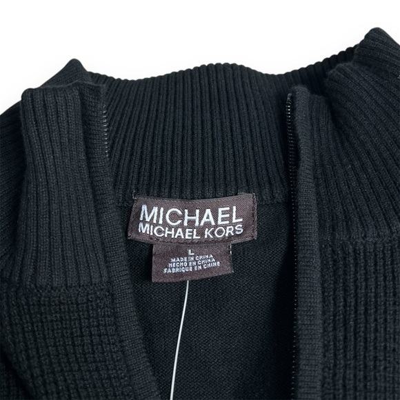 Michael Kors Sweater Men’s L Textured Knit 1/4 Zip Black Mock Neck Quiet Luxury - Picture 5 of 8